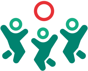 Icon Förderbereich Sport in Form von 3 Personen mit einem Spielball