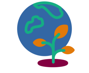 Icon Förderbereich Natur und Umwelt in Form einer Weltkugel und einer Pflanze
