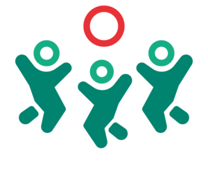 Icon Förderbereich Sport in Form von 3 Personen mit einem Spielball