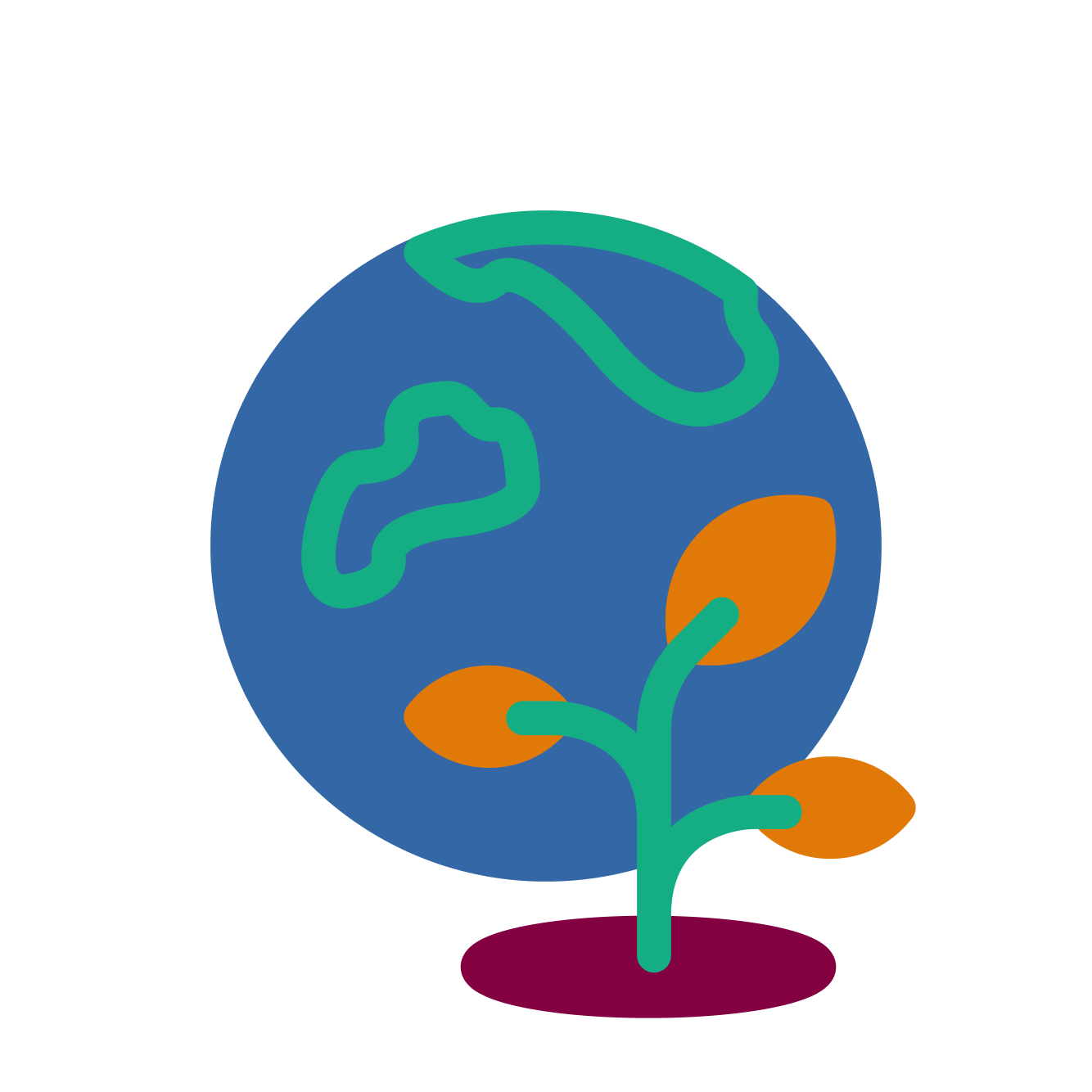 Icon Förderbereich Natur und Umwelt in Form einer Weltkugel und einer Pflanze