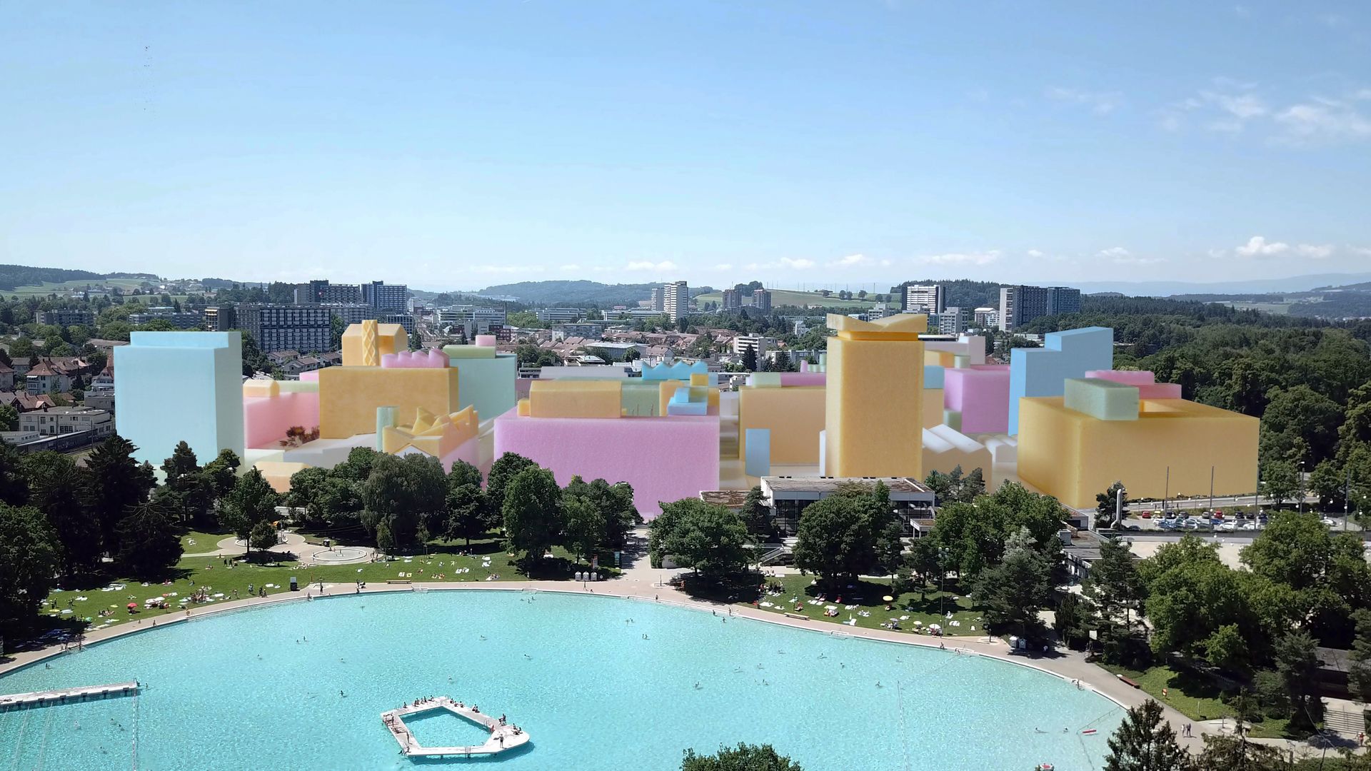 Das Weyermannshaus-West-Areal mit Visualisierung der entstehenden Gebäuden