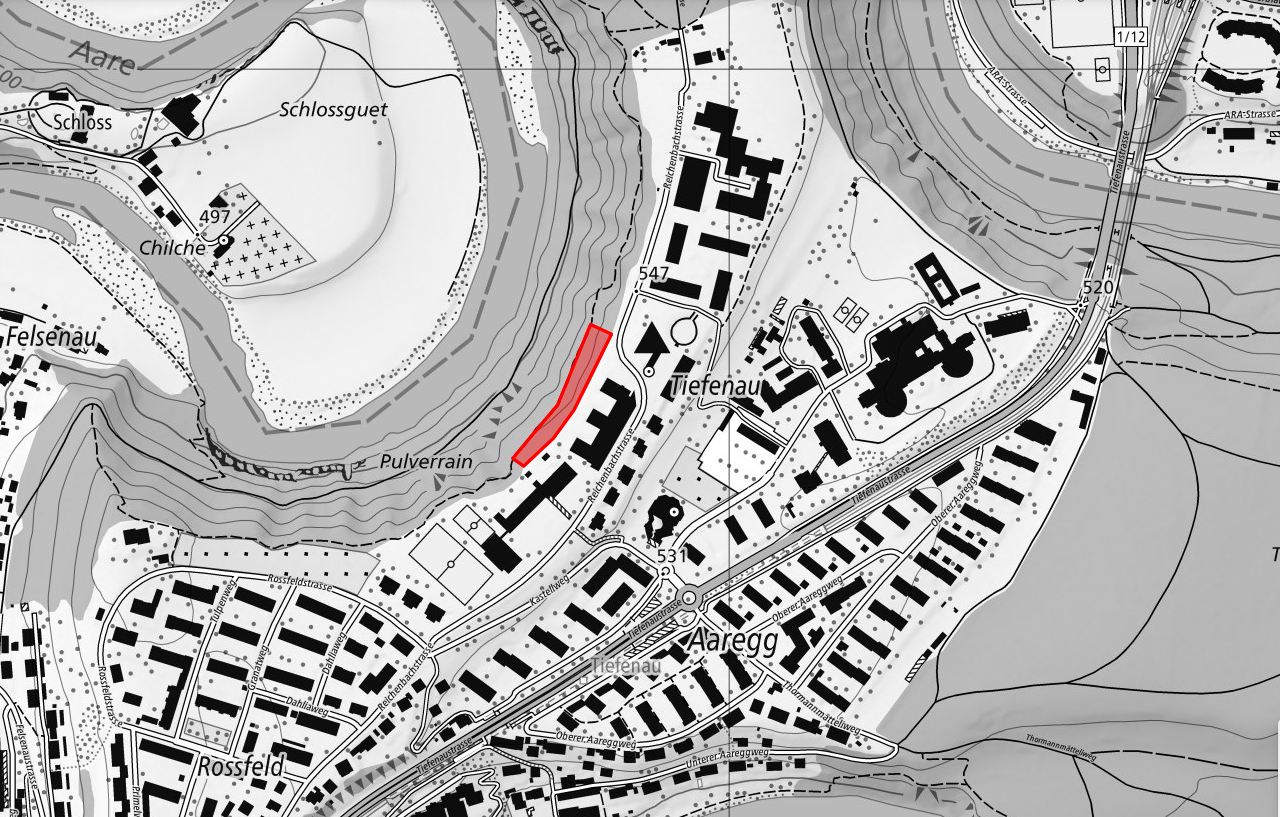 Geografische Kartenausschnitt Rossfeld mit rot markiertem Gebiet der Waldarbeiten